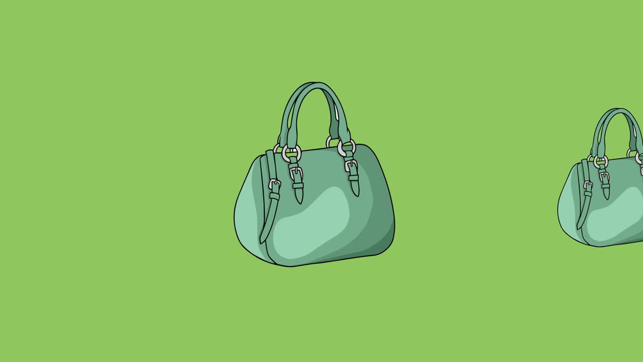 animación de una bolsa de mano verde repetida sobre un fondo verde