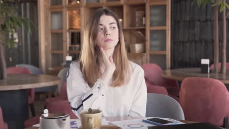 a stylish girl is very anxious, nervous and angry