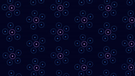 patrón circular de círculos con contornos azules sobre un fondo negro