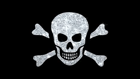 skull and crossbones icon shining glitter loop blinking particles .