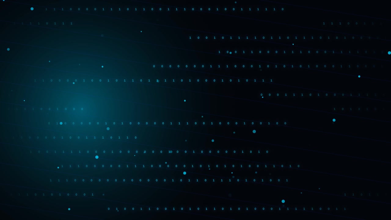 Sfondo digitale astratto con codice binario fluido e particelle di dati