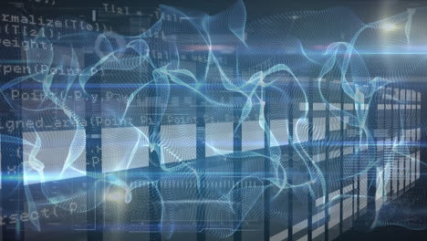 Animation of data processing with shapes over white lines