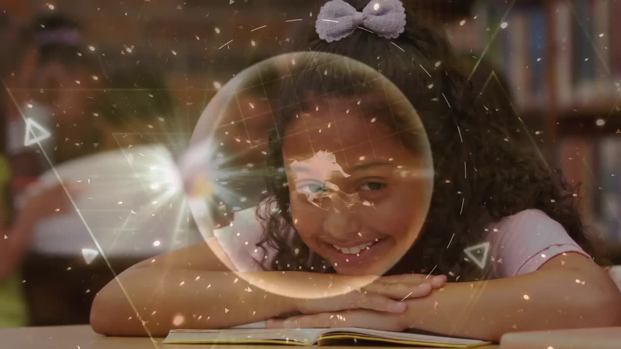 연결 및 데이터 처리의 애니메이션 여학생