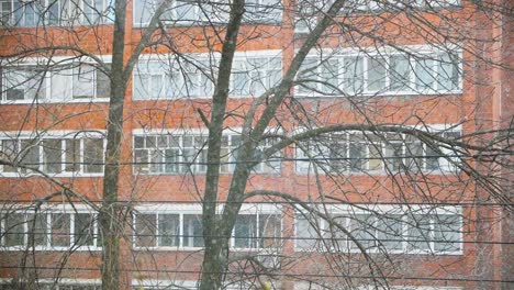 winter scene of a brick building