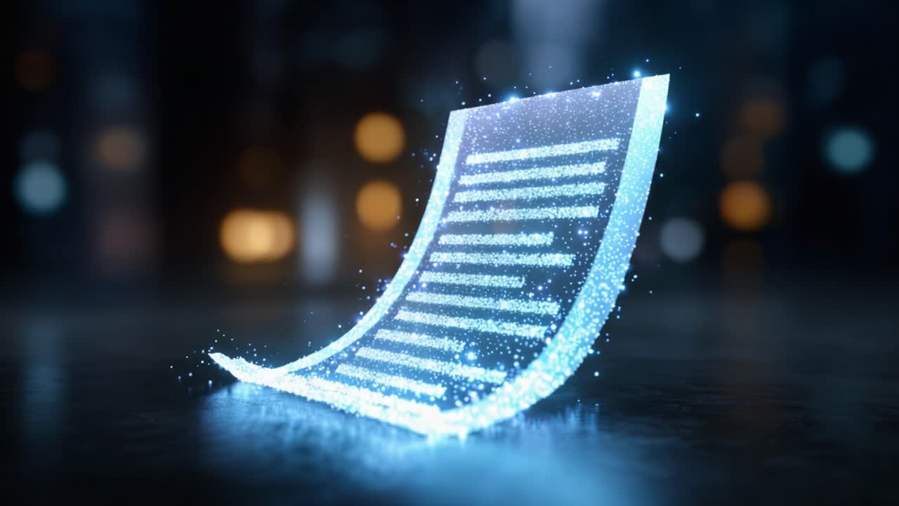 A mesmerizing digital representation of a glowing, sparkling paper sheet that captures attention with its ethereal light effects and futuristic design in a blurred backdrop