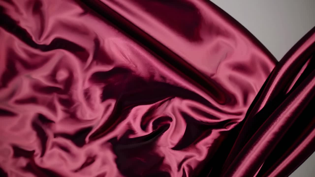 Close-up video of luxurious red satin fabric, capturing its smooth texture and elegant folds
