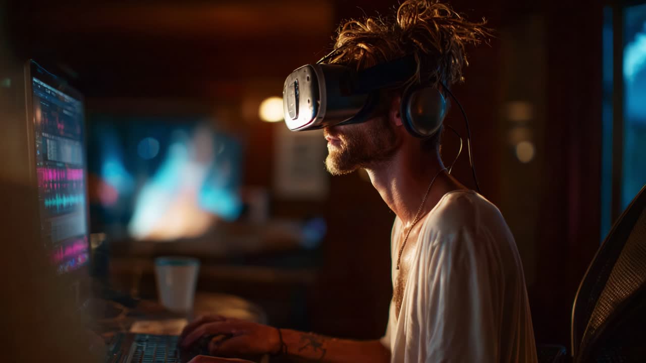 Engaged in Virtual Reality: A Creative Individual Immersed in an Innovative Experience, Exploring New Dimensions Through Advanced Technology and Interactive Media, Embracing the Future