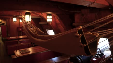 close up of war ships hammock below decks