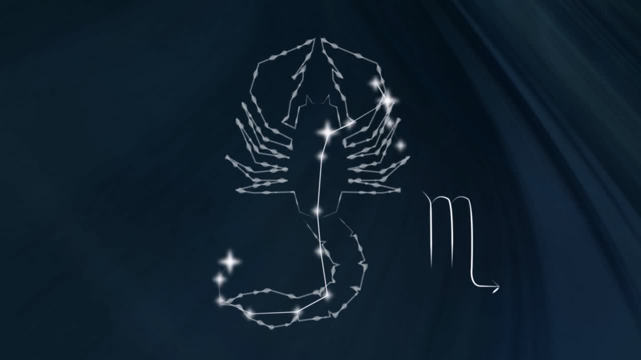 animación del signo de la estrella de escorpio con estrellas brillantes