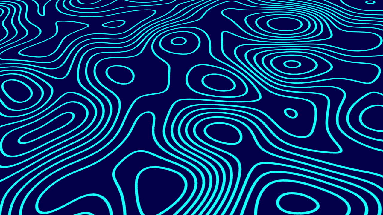 Animation of blue line trails moving in hypnotic motion on seamless loop on blue background