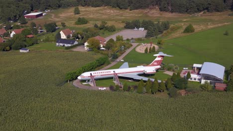 Spectacular-aerial-top-view-flight-Iljuschin-aircraft-on-ground