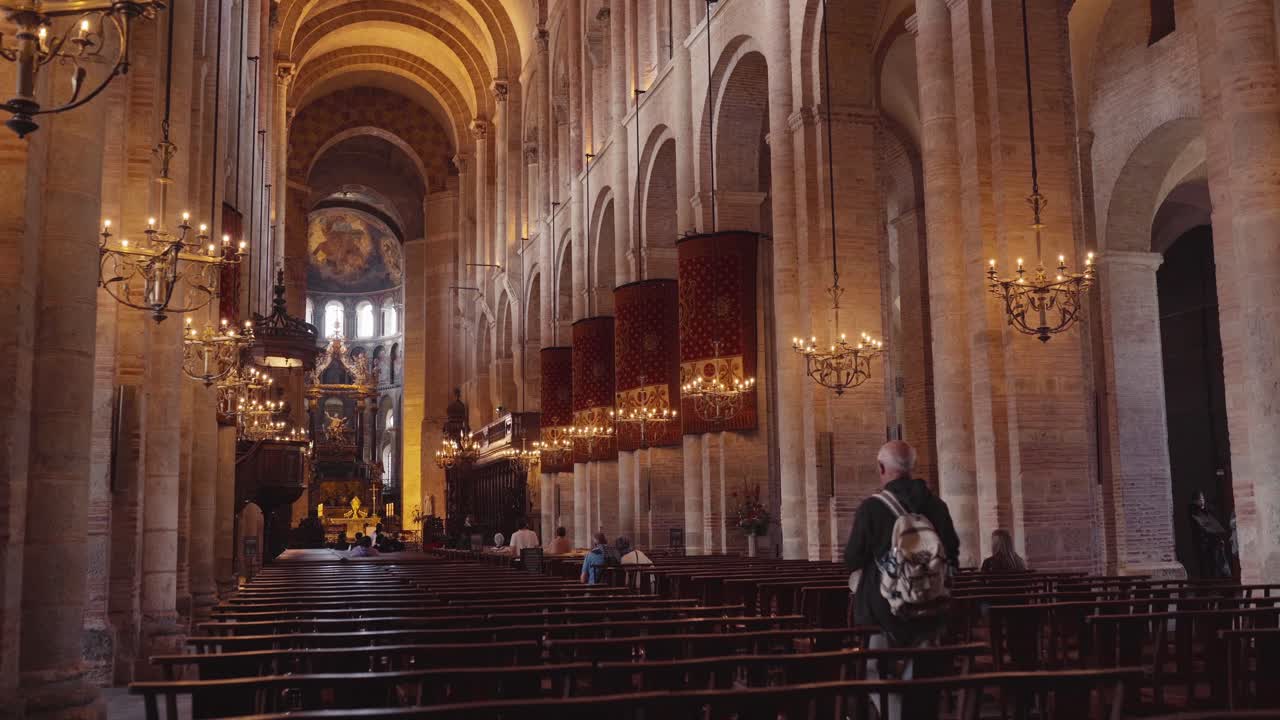 Inside a Grand Historic Cathedral with Worshippers
