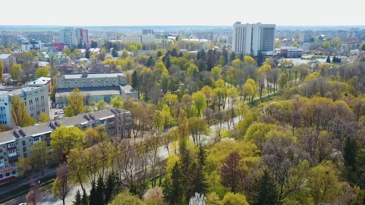 Overlooking the city streets. Aerial city view of crossroads and roads