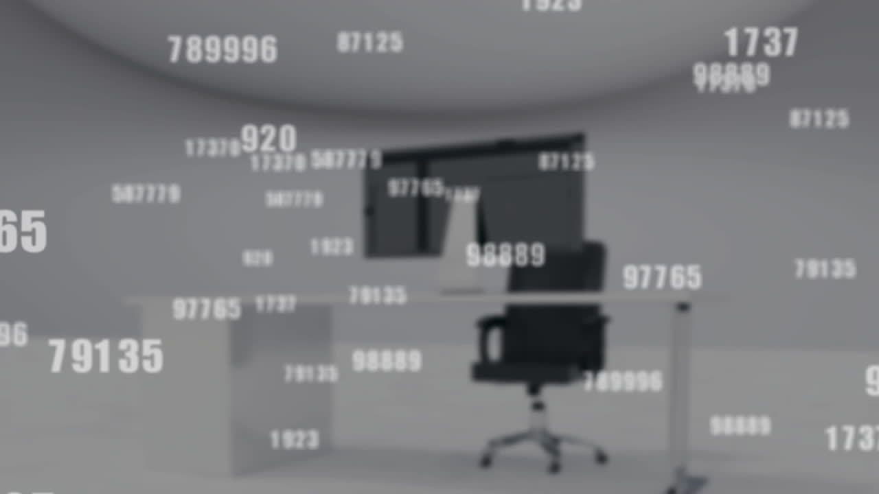 animación del procesamiento de datos en una oficina vacía