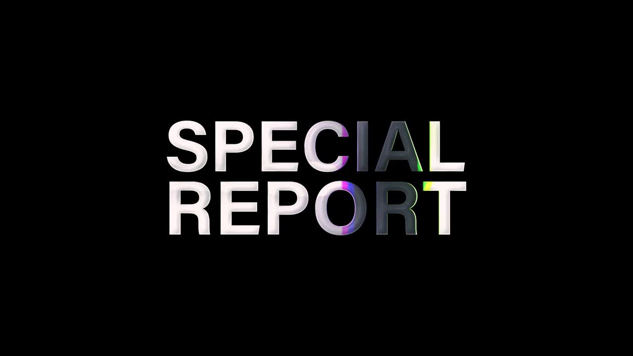 título del informe especial de efecto glitch 4k ilustración en 3d de la palabra aislada informe especial loop de distorsión de glitch animación aislada utilizando prores de canal alfa de quicktime 4444. elementos de efecto de apertura de noticias.