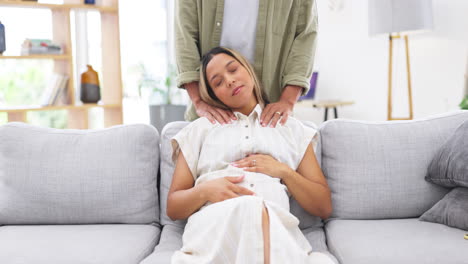 pregnant, relax and man massage woman to support