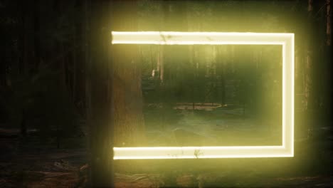 marco rectangular brillante de neón en el bosque nocturno