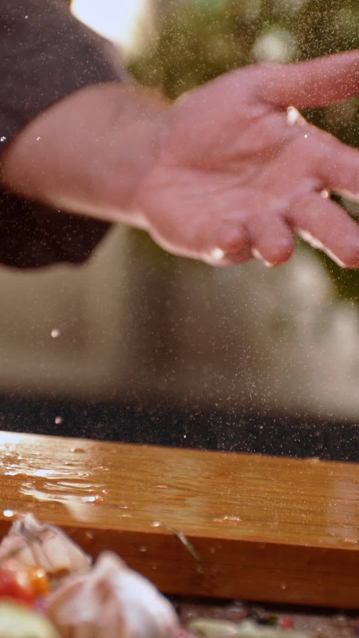 Preparing food with water splash