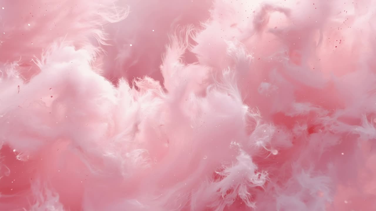 Shifting pink plumes starting diffuse pale mass closeup, forming filaments sparkling deep pockets