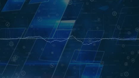 Animation-Von-Statistiken-Und-Datenverarbeitung-über-Bildschirme-Auf-Blauem-Hintergrund