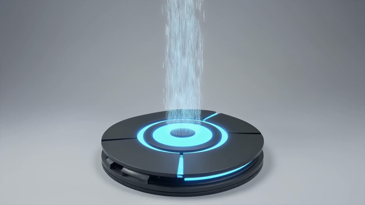 Futuristic Circular Platform Emitting Blue Light Particles