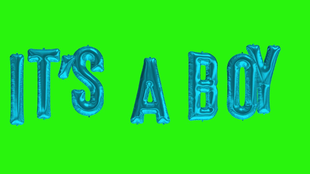 palabras azules es un niño flotando globos de papel de helio en la pantalla verde