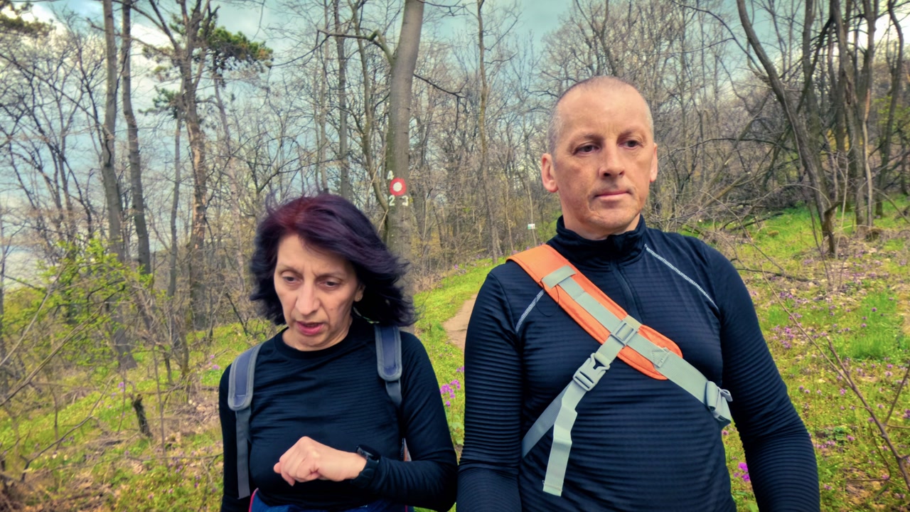 Travelers with backpacks walking through a scenic woodland path. Highlighting local tourism, weekend getaways, sightseeing, and outdoor exploration.