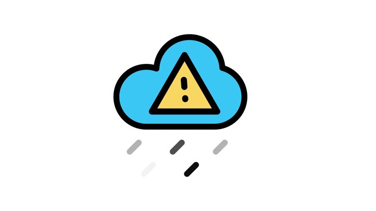 Animated Cloud Warning Icon with Raining Dashes