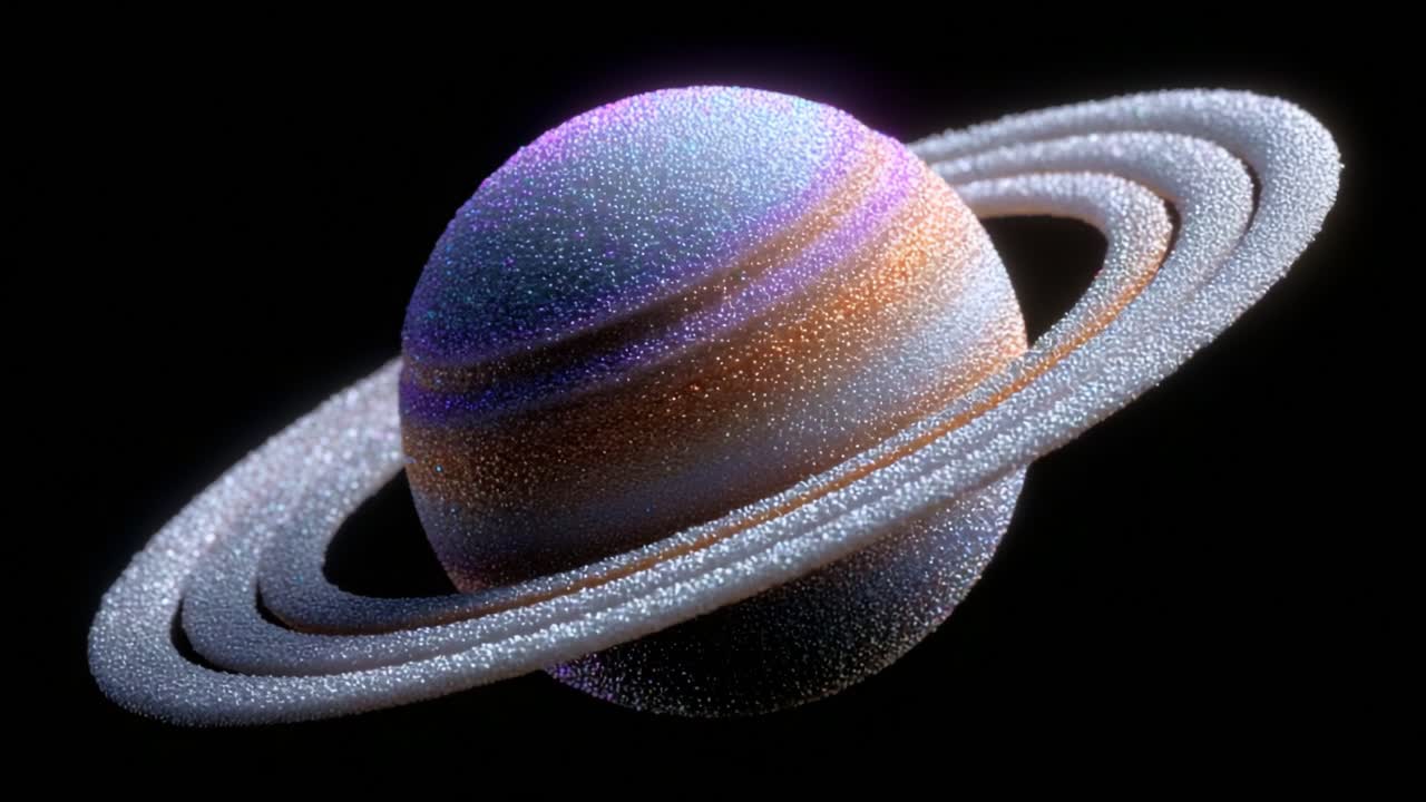 A Stunning Visualization of a Glittering Planet with Striking Rings Against a Dark Background, Showcasing the Beauty and Mystery of Celestial Bodies in Space