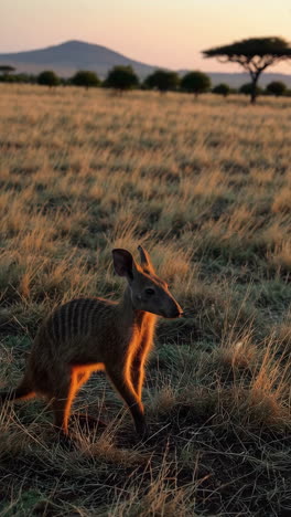 a young anteater in the african savanna at sunrise/sunset