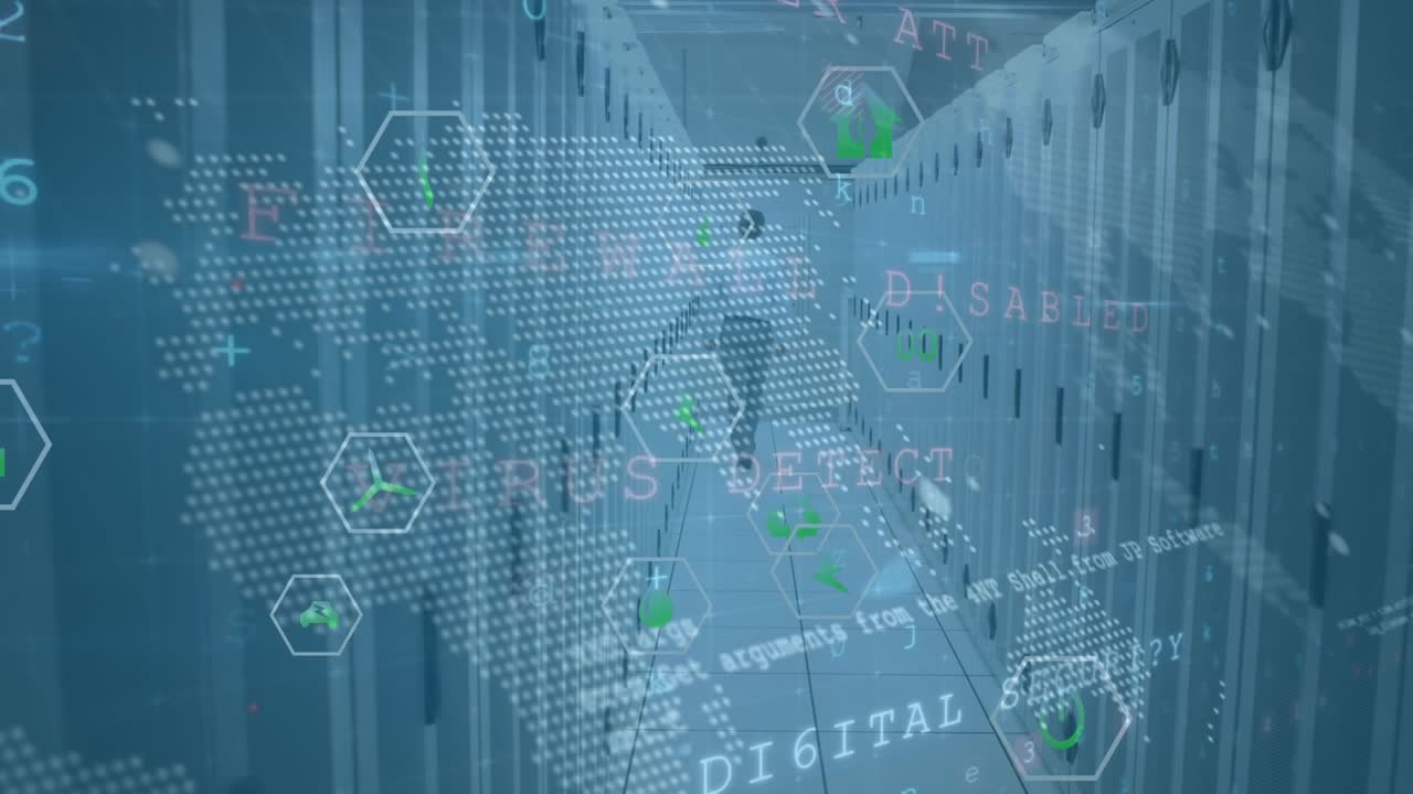Animation of network of connections and data processing over computer servers