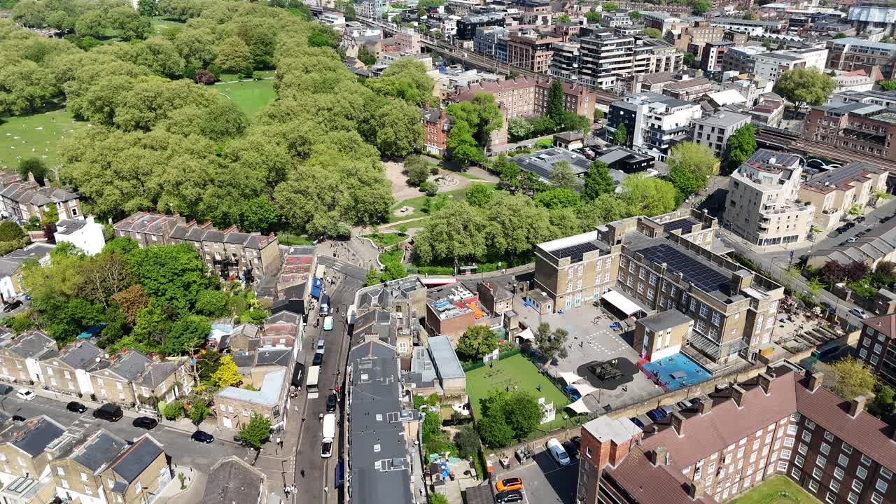 London fields East end park Panning drone aerial high angle