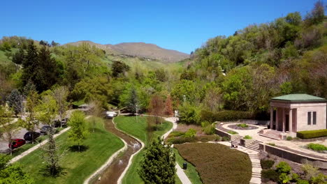 a drone areal shot of the beautiful memory grove park in salt lake city, utah