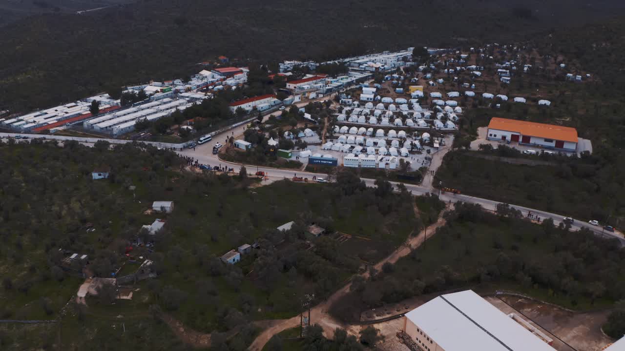 Moria Refugee camp in Lesbos from above by drone flight, greece, lesvos