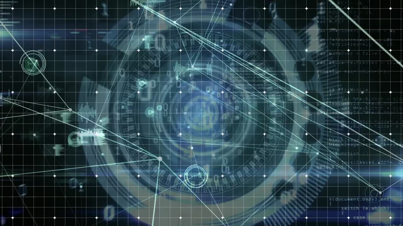 연결 네트워크의 애니메이션과 검은색 배경의 범위 스캔