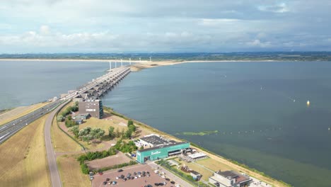 Overhead-view-of-Haringvliet-sluices,-the-largest-inland-water-locks-in-Europe