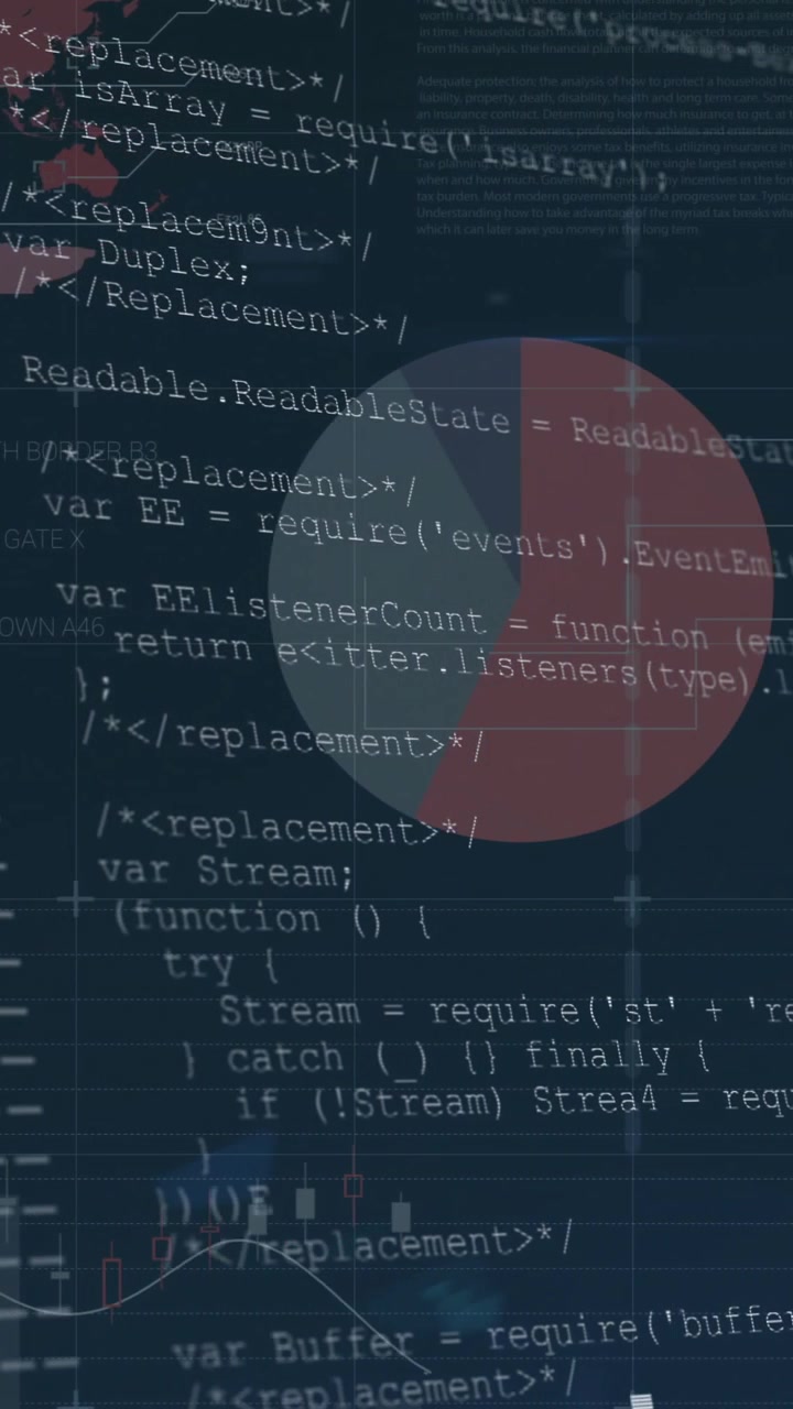 Vertical video: On data feed HUD animating charts and code, showing metrics for monitoring