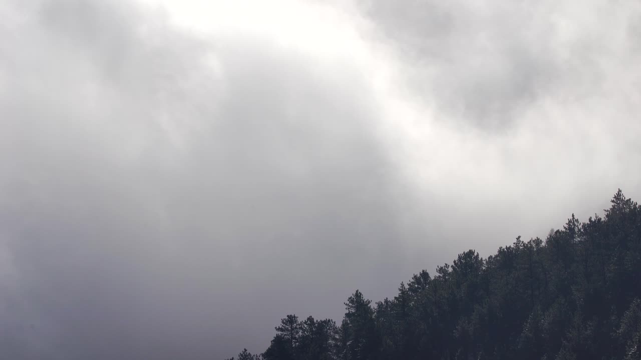ola de niebla moviéndose hacia la montaña.