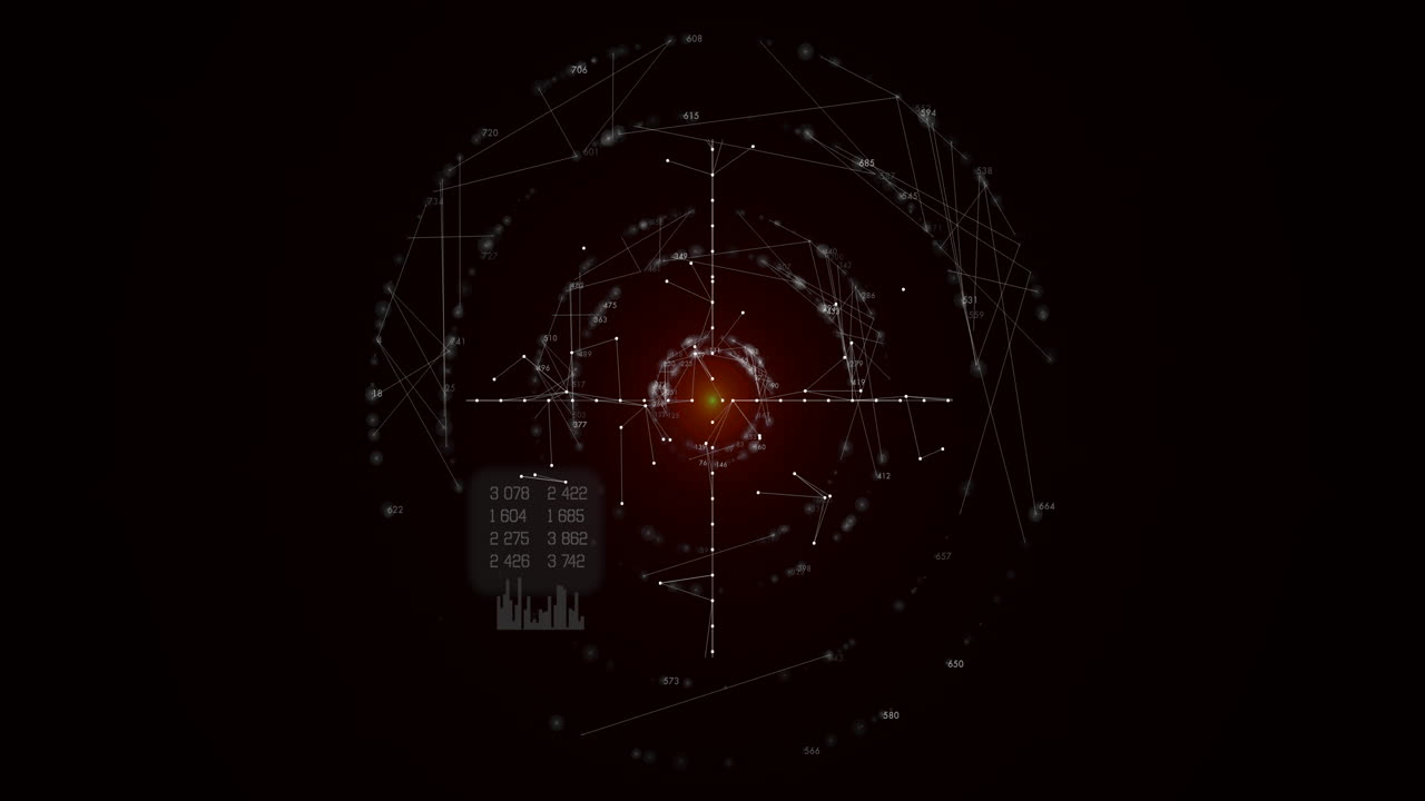 Technical HUD interface element designed for overlays on cybersecurity and network analysis footage. Featuring complex data readouts, scanning circles, and technical analysis graphics