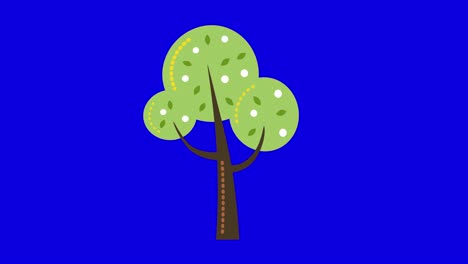 4k video of cartoon tree on blue background.