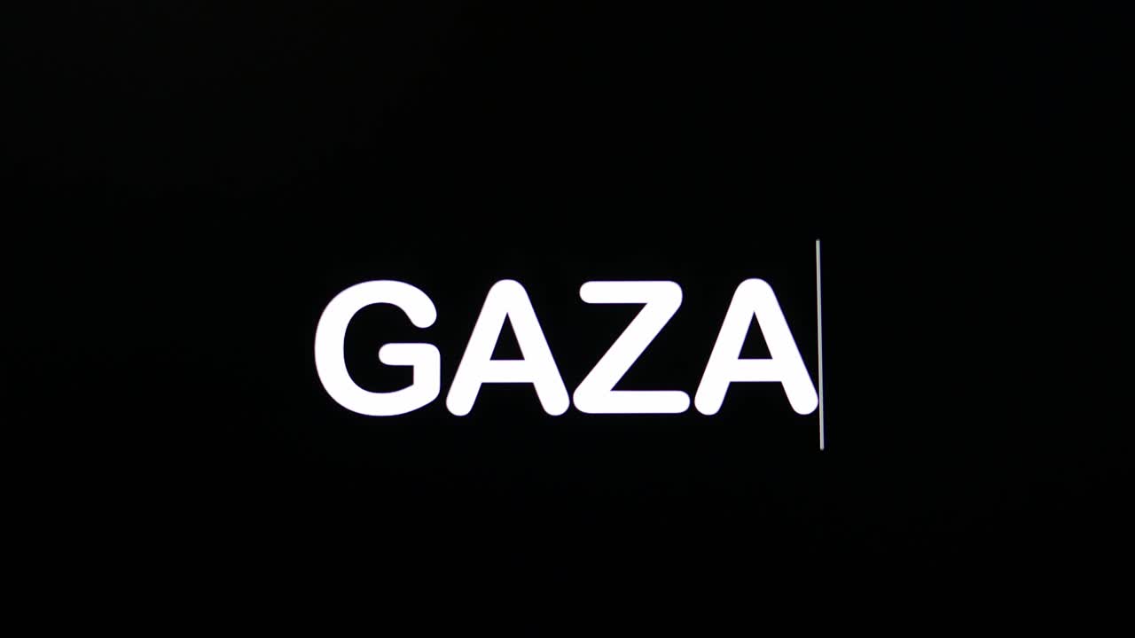 Typing the letters for the name Gaza in boldface, and uppercase as shown on a black background of a computer's screen