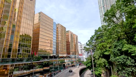 cityscape with buildings and road traffic