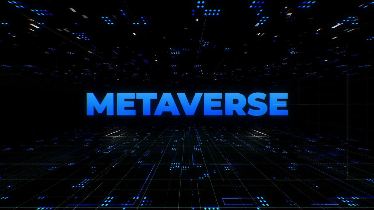 el título de la palabra metaverso se mueve con una red cibernética digital en un entorno futurista de fondo.