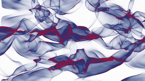 abstract digital animation of blue and red colored fluid clouds flowing on white background