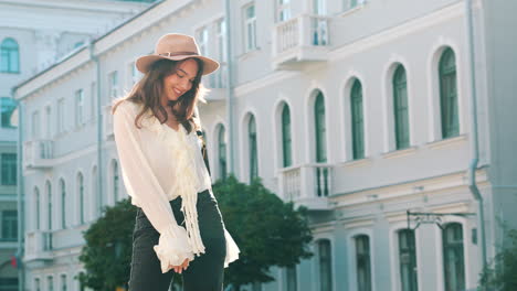 stylish woman in cityscape