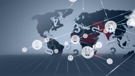 animación de la red de conexiones con iconos sobre el mapa del mundo