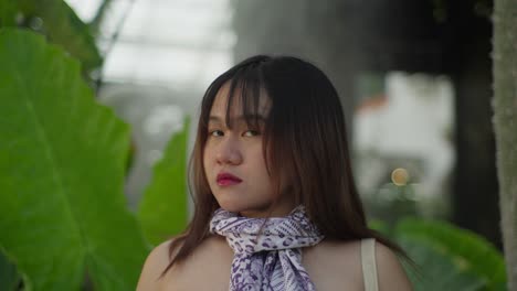 indonesian attractive young brunette female, outdoor scenery, close-up