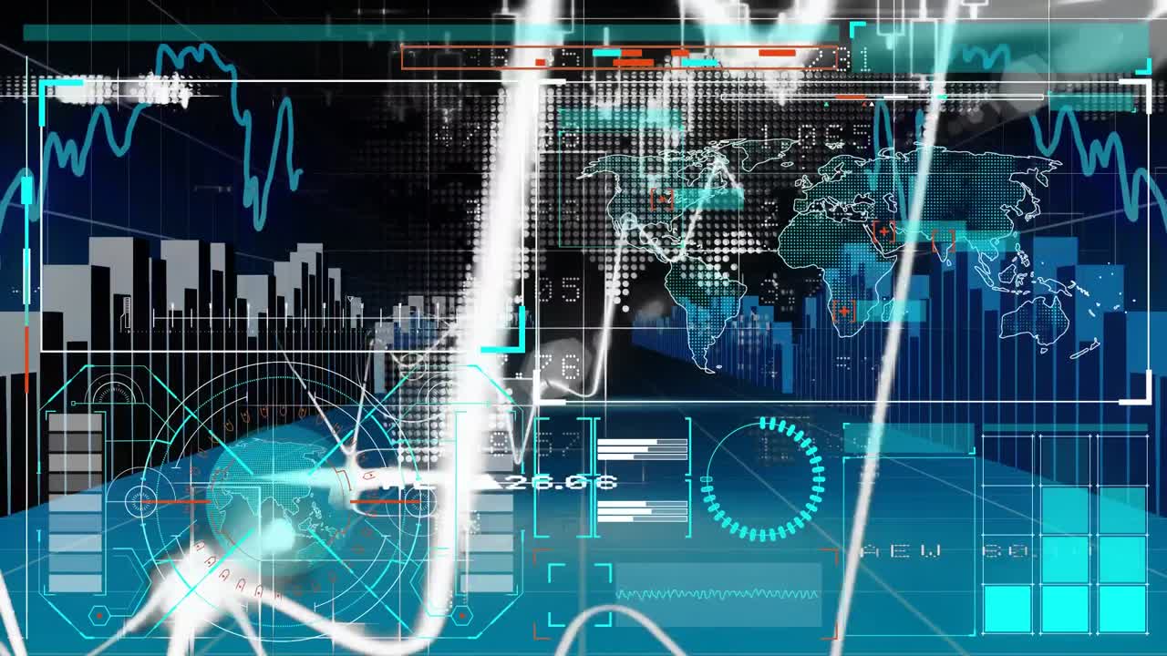 세계 지도에 대한 통계 및 금융 데이터 처리와 디지털 인터페이스