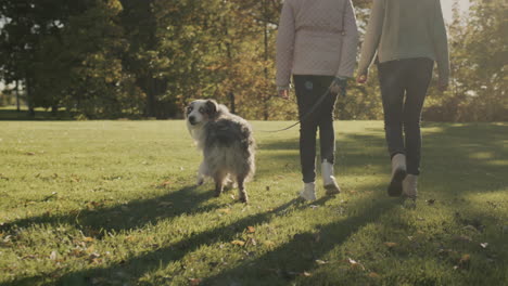 Mom-and-daughter-walking-the-dog-in-the-park