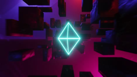 cube space light disco or scientific futuristic abstract looping background. with rotating triangle in the middle.